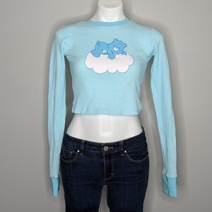Dolls Kill X Care Bears blue long sleeve waffle knit crop top XS